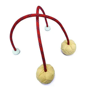 Red rope and ball juggling prop
