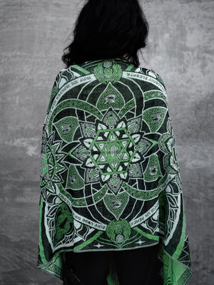 Mackenzielenora RAGE Autumn shawl in green mandala pattern.