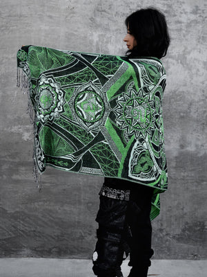 Mackenzielenora RAGE Autumn shawl in green and black