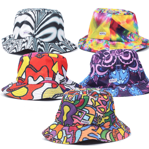 Bucket hats in various colorful patterns