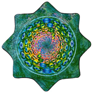 Green mandala with eye pattern artwork