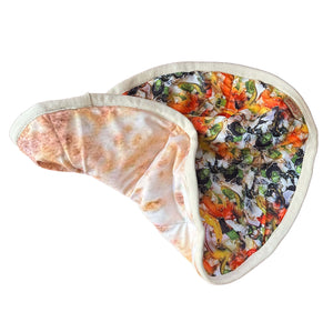 Reversible pizza-themed oven mitt