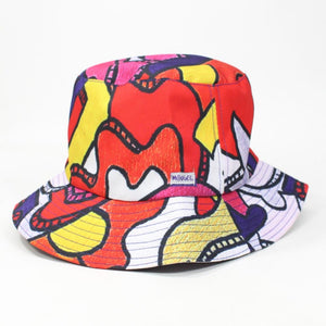 Colorful bucket hat with abstract design.