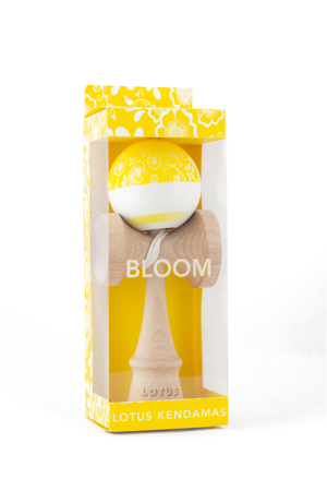 Yellow Bloom Kendama with Tricklist