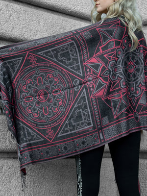 DHARMA V2 • Grey/Red • Festival Shawl/Scarf