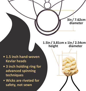 Fire fans with Kevlar wicks and holding ring