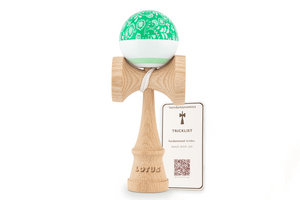 Green Bloom Kendama front view with shadow.