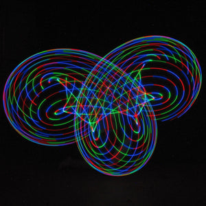 Colorful light trails on black background.