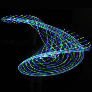 Abstract light painting with colorful trails.