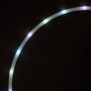Curved, glowing LED light strip against a black background.