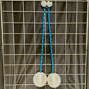 Poi with blue and white cords.