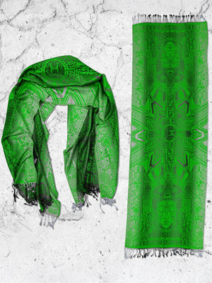 Neon green patterned scarf on marble