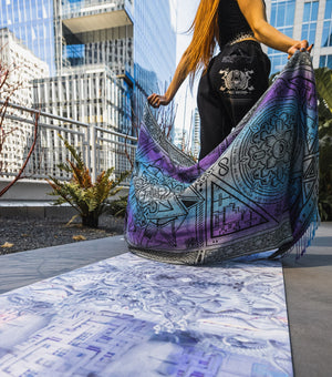 Woman with yoga mat and shawl - New Edits Yoga 8