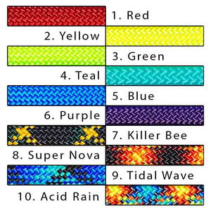 Red, Yellow, Green, Teal, Blue, Purple, Killer Bee, Super Nova, Tidal Wave,...