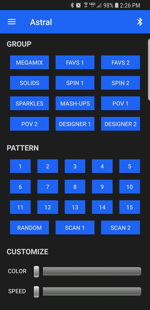 Astral app screenshot showing group and pattern controls.