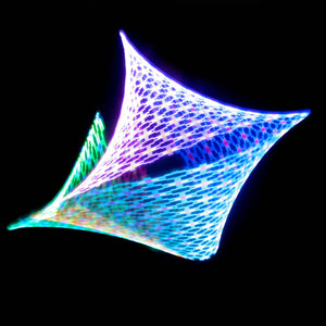 Antispin effect visualized with colorful, geometric light pattern.