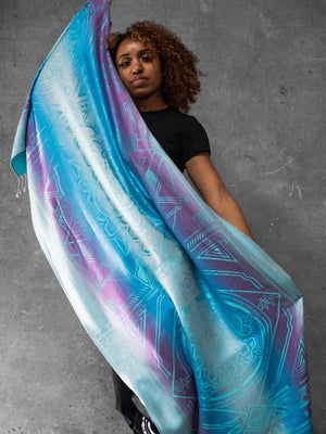 Woman with blue dharma shawl