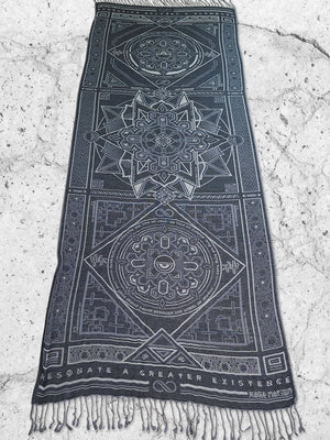 Grey shawl with geometric design, Resonate a Greater Existence