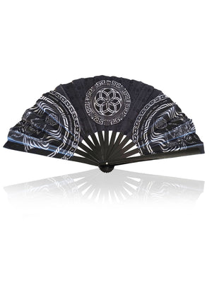 FOREVER EVOLVING SCARAB • BLACK/WHITE • Double-sided XL Bamboo Folding Fan
