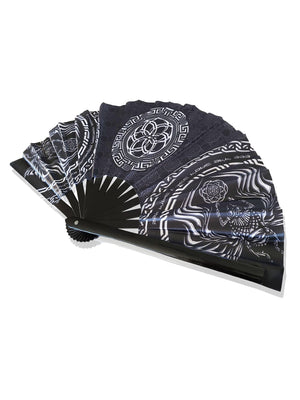 FOREVER EVOLVING SCARAB • BLACK/WHITE • Double-sided XL Bamboo Folding Fan