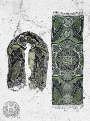 Green Harmony Shawl with Geometric Design