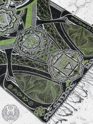 Green shawl with geometric mandala design