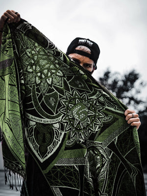 Man holding green harmony shawl