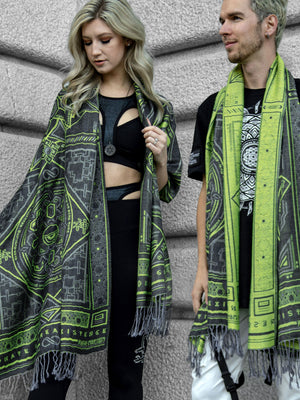 DHARMA V2 • Grey / Neon Yellow • UV REACTIVE • Festival Shawl/Scarf
