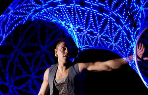 Person with blue LED hoop