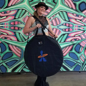 Woman holding hoop bag