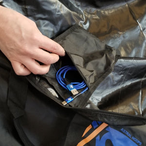 Hoopbag3 with blue USB cable in pocket