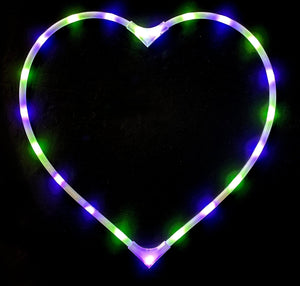 LED heart-shaped light in green, purple, and blue