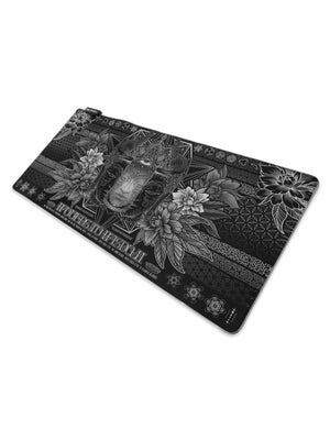Mousepad with floral and wolf design