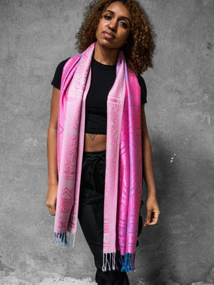Woman wearing pink dharma shawl