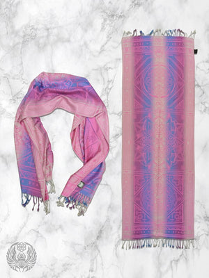 Pink Dharma shawl on marble background