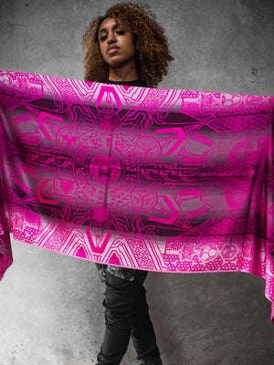 Woman holding pink Wisdom shawl