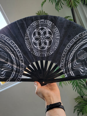 FOREVER EVOLVING SCARAB • BLACK/WHITE • Double-sided XL Bamboo Folding Fan