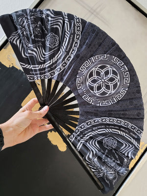 FOREVER EVOLVING SCARAB • BLACK/WHITE • Double-sided XL Bamboo Folding Fan