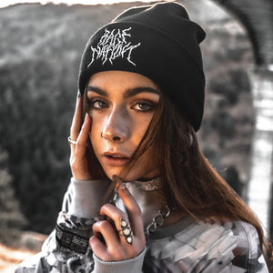 Woman wearing Rose Nation beanie