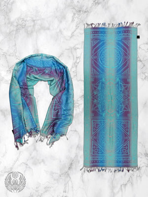 Teal Dharma Shawl on Marble Surface