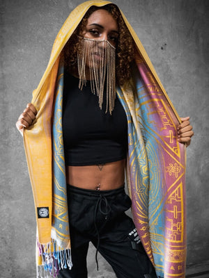 Woman in yellow dharma shawl