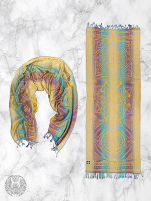 Yellow Dharma shawl on marble background