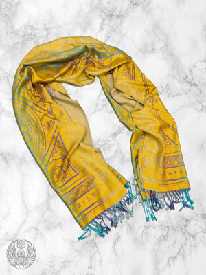 Yellow Dharma shawl on marble