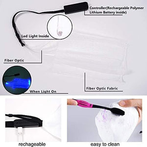 Fiber optic face mask with rechargeable LED lights, easy to clean.