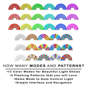 12 color modes, 3 flashing patterns.