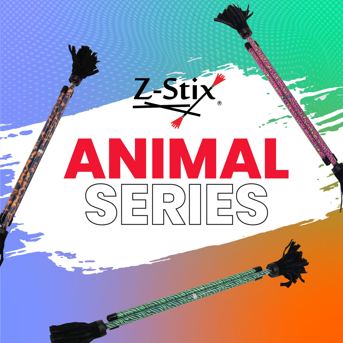  Z-Stix Professional Juggling Flower Sticks-Devil Sticks and 2 Hand Sticks, High Quality, Beginner Friendly - Animal Series 
