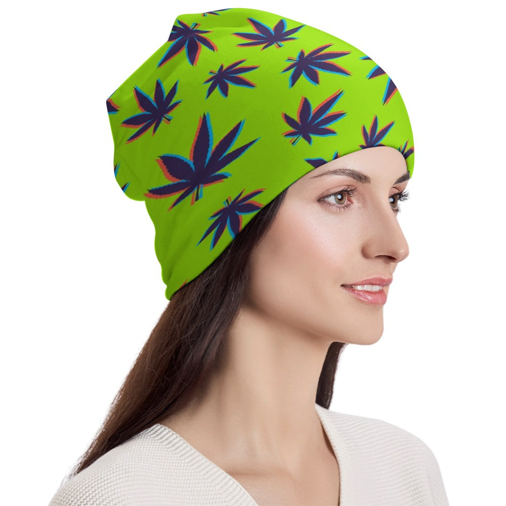  Neon Weed Leaf Full Print Pullover Beanie 