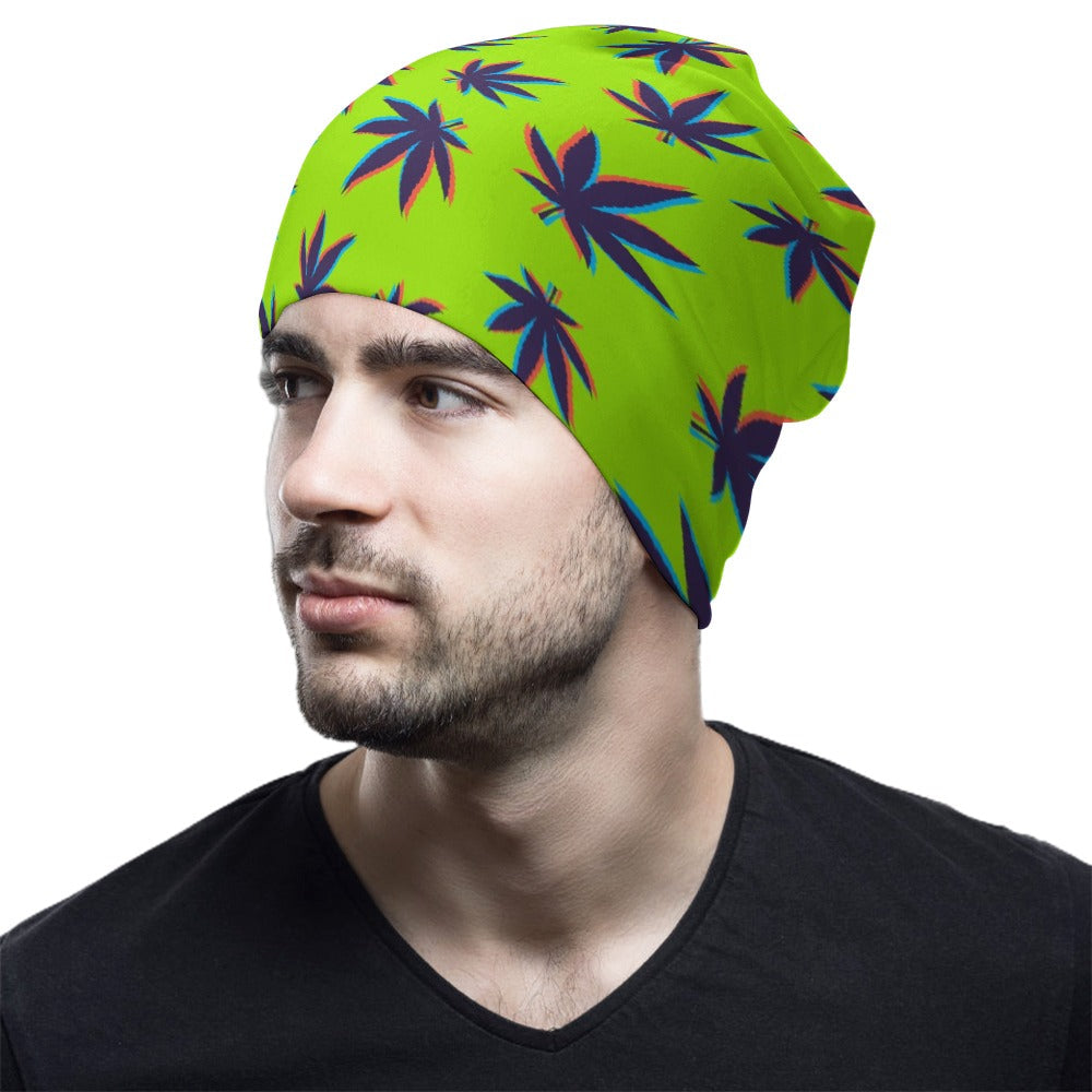  Neon Weed Leaf Full Print Pullover Beanie 