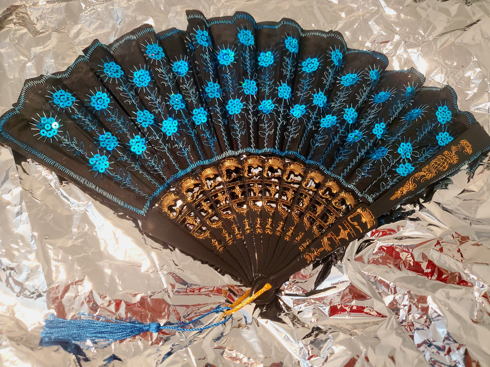  Ornate Folding Festival Fan in 8 Colors 