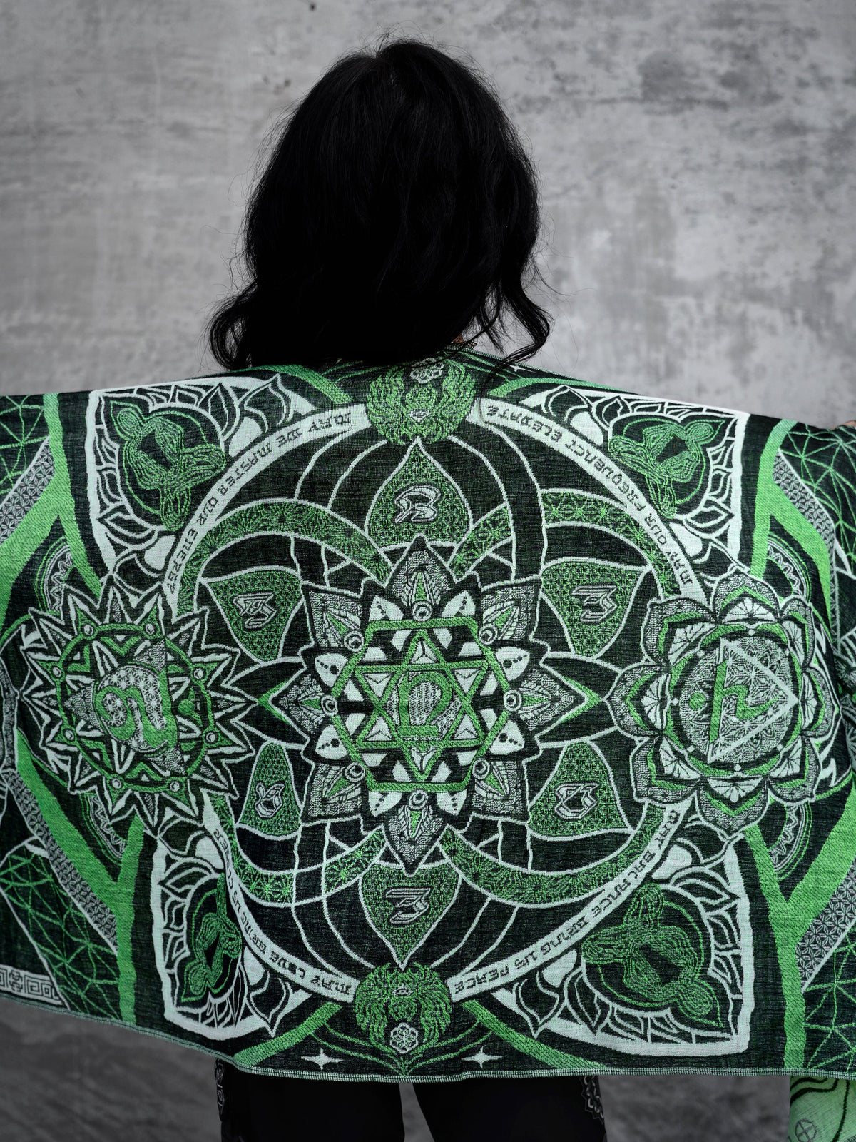 NEW RELEASE • HARMONY HEALS • UV-REACTIVE GREEN MINT • Festival Shawl/Scarf